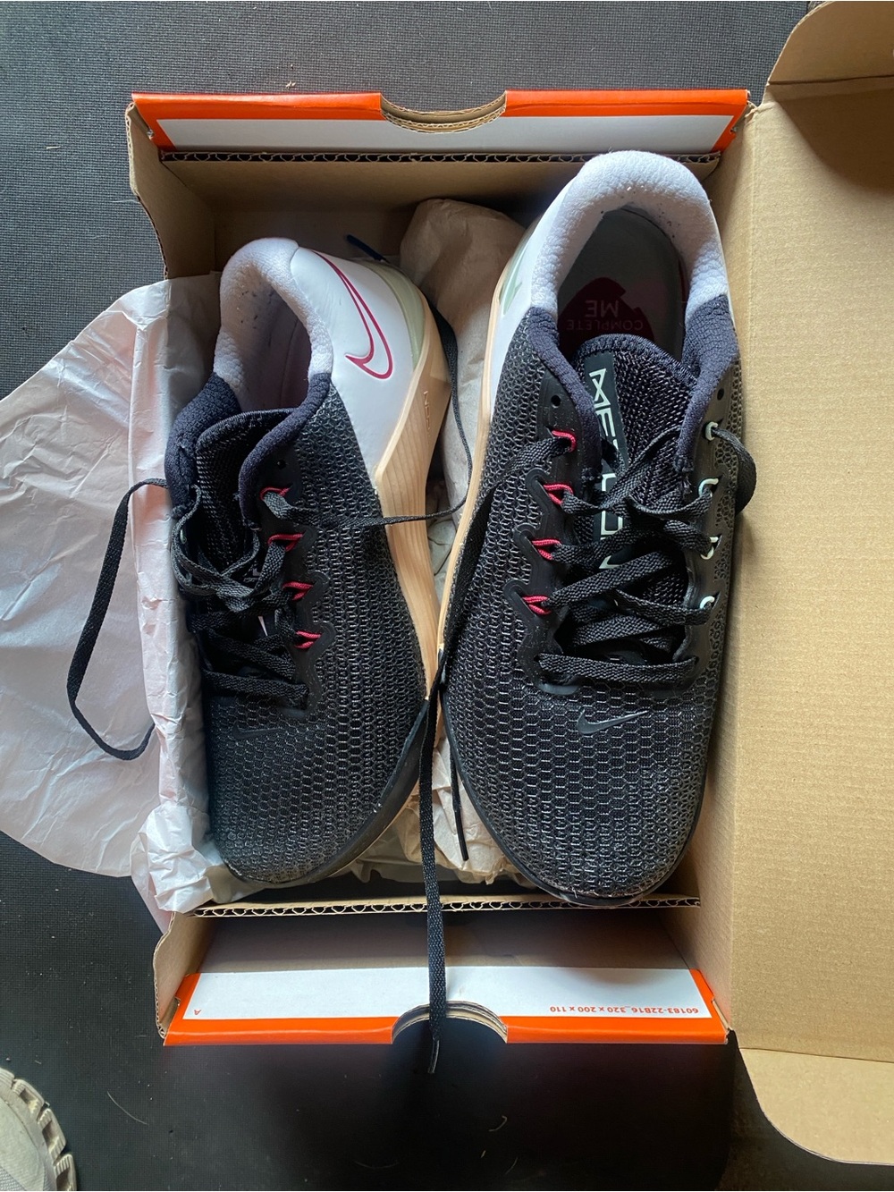Nike Black and Beige Knit  metcon Training Shoes with Red Swoosh